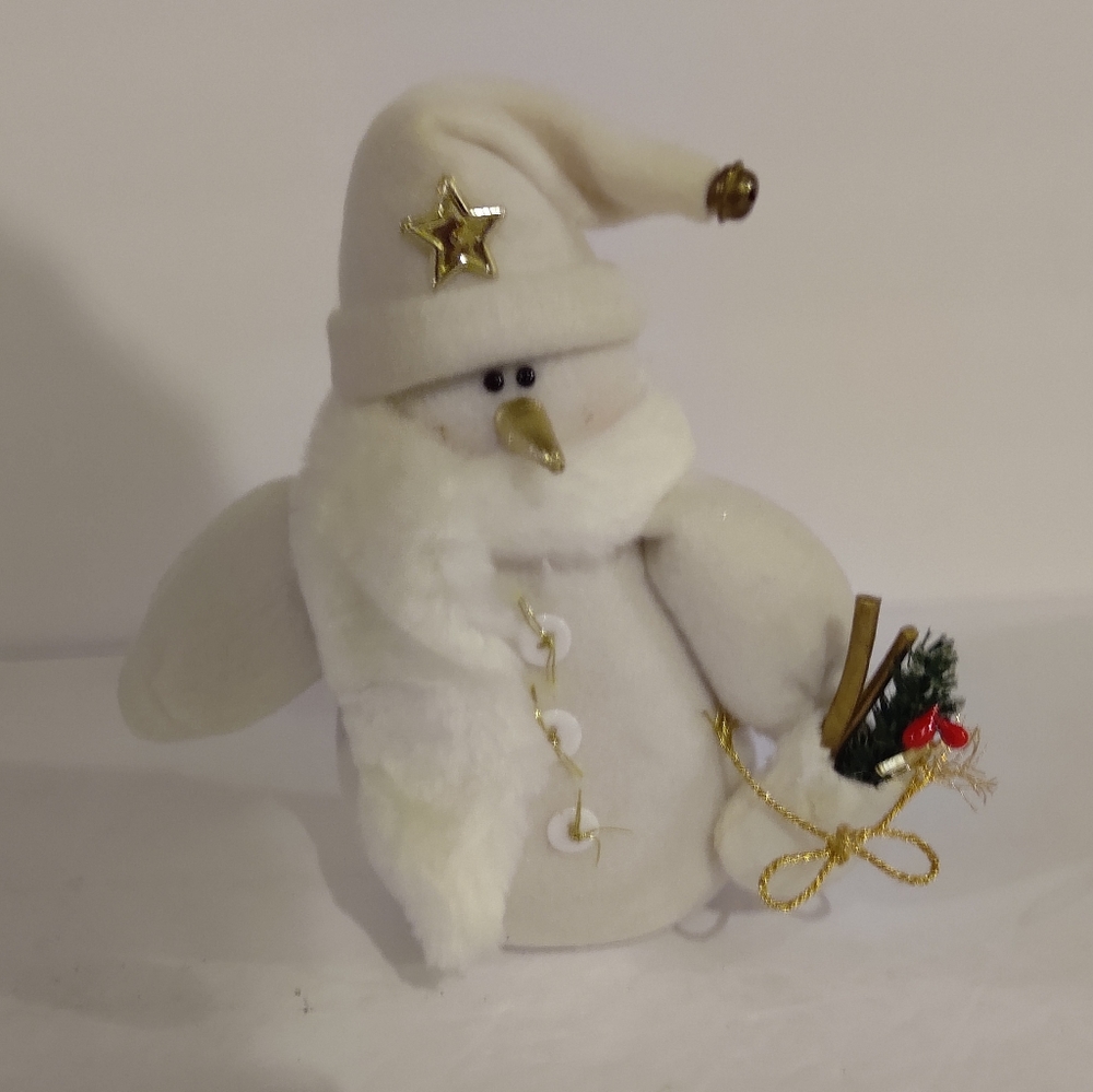 8" Off White Christmas Snowman With Bag